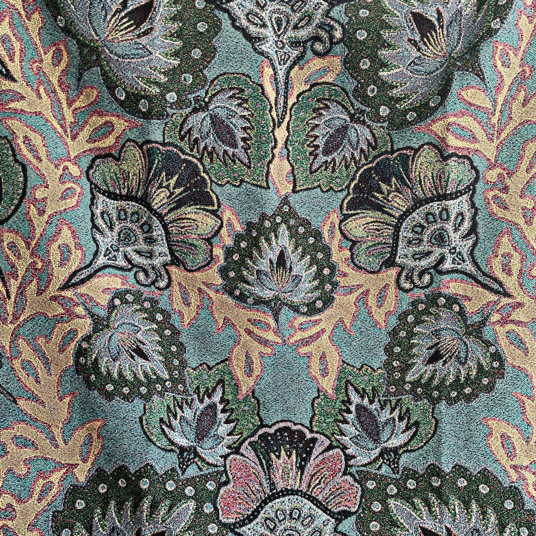 Tatie-Lou-Throws-Jacquard-knit-blanket-woven-cotton-garden-of-India-maximalist-pattern-blanket-wall-art-cornflower