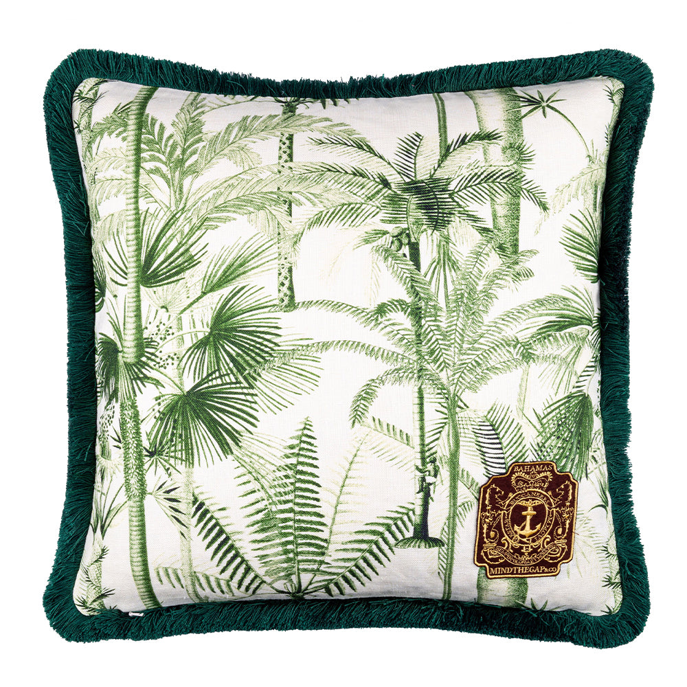mind the gap linene cushions palmera cubana green and white