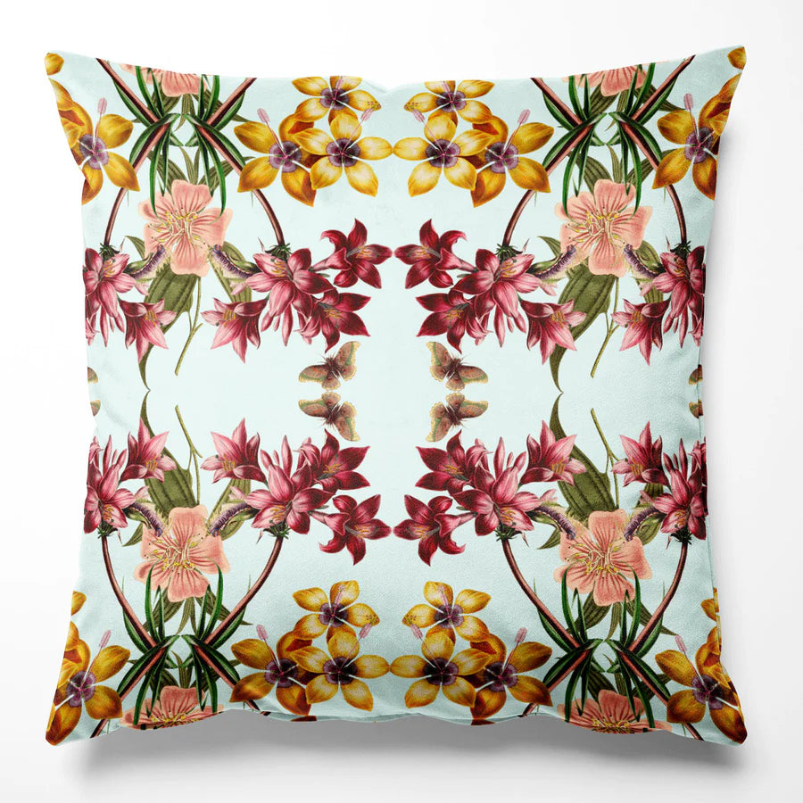 Tatie-Lou-velvet-cushions-Kaleidoscope-print-floral-butterfies-Hampi-India-cushion-pillow-45x45cm-velvet-throw-pillow-mint-green