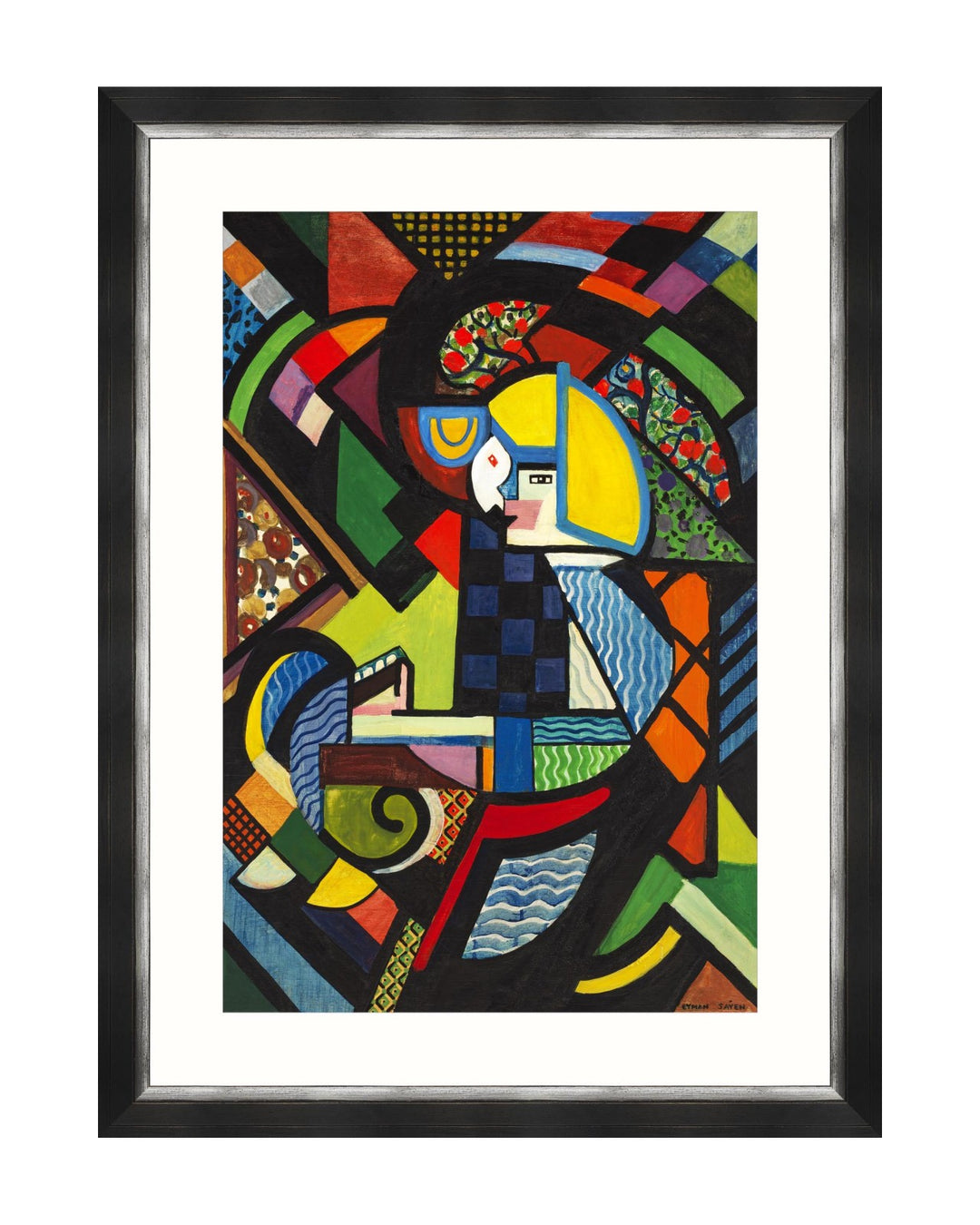 mind-the-gap-woodstock-collection-fine-art-framed-art-daughter-in-a-rocking-chair-henry-sayen-art-print-framed-cubist-style-