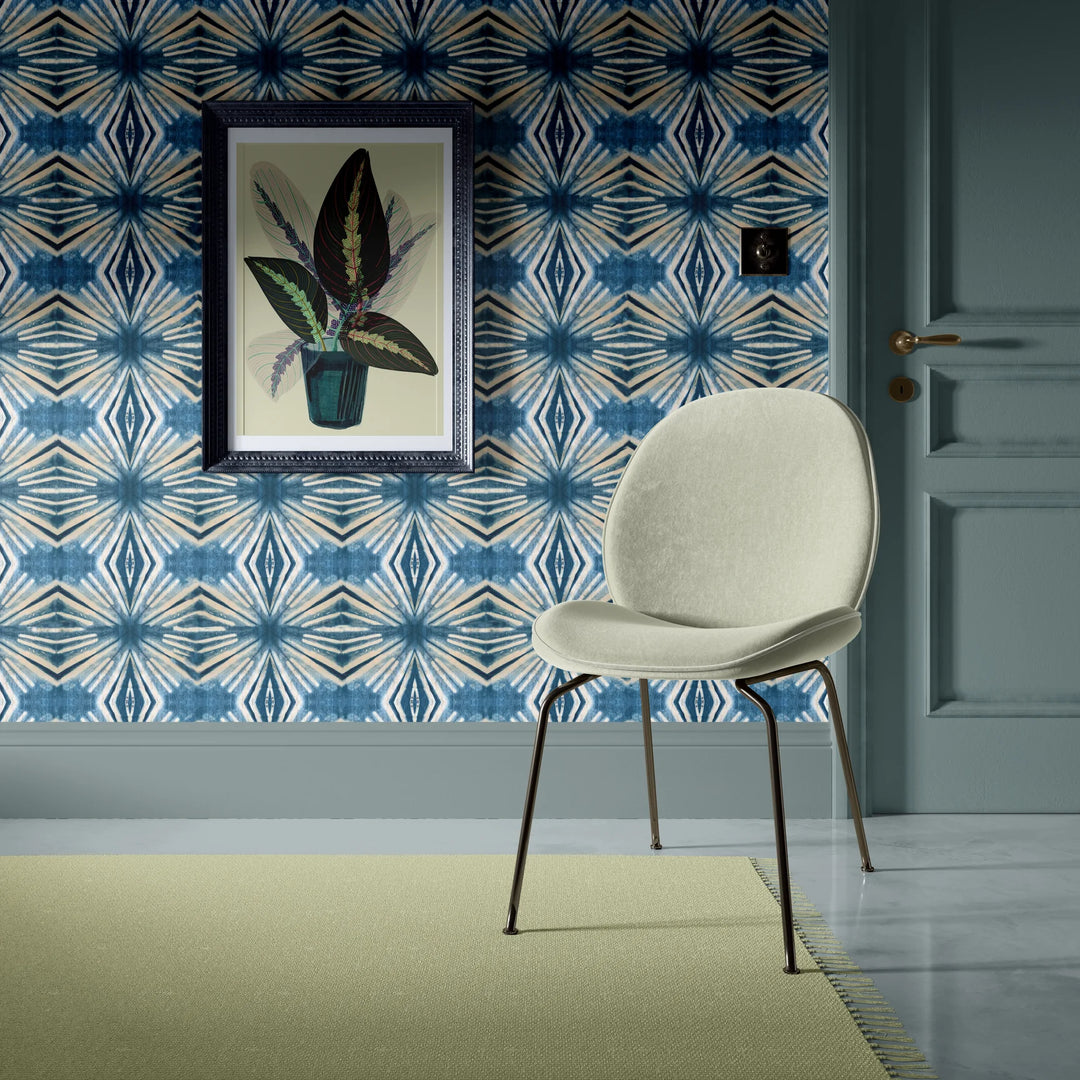 Tatie-Lou-Itajime-Diamond-ikat-pattern-tile-repeat-wallpaper-boho-style-Indigo