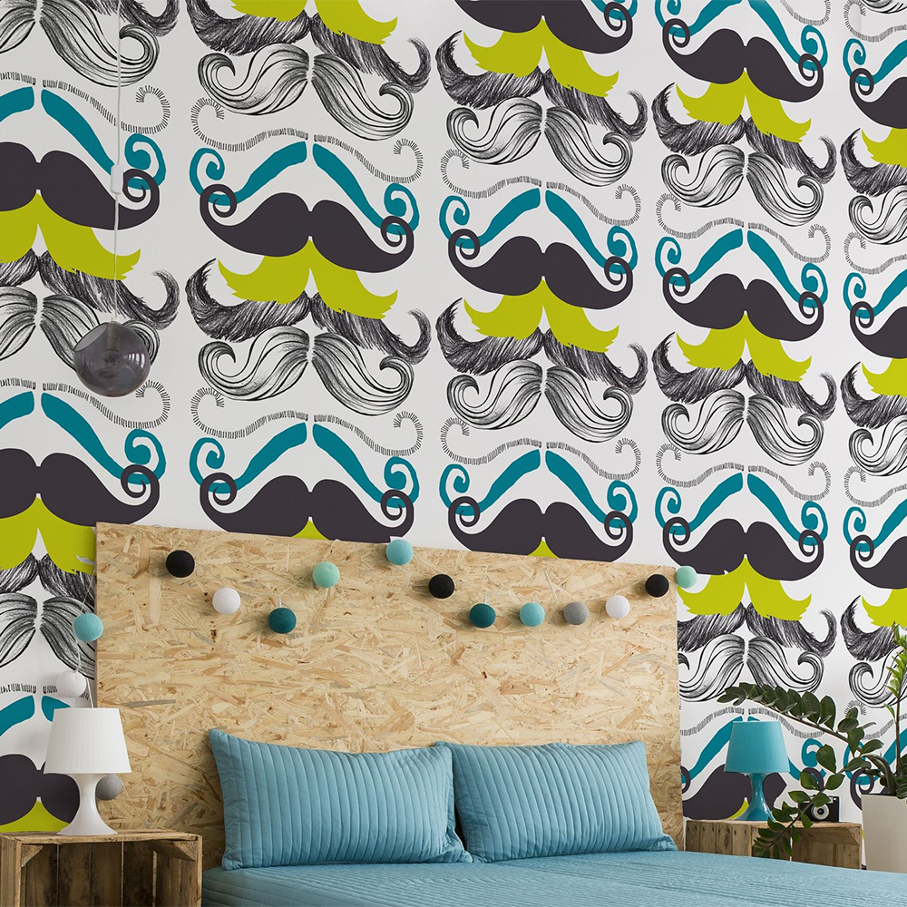 mind-the-gap-different-moustache-wallpaper-eclectic-collection-blue-brown-green-white-bedroom