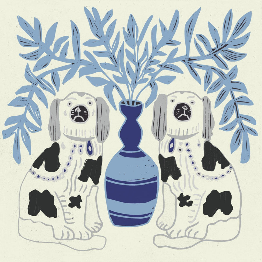 Pair of Dogs Oyster Linen in Delft Blue