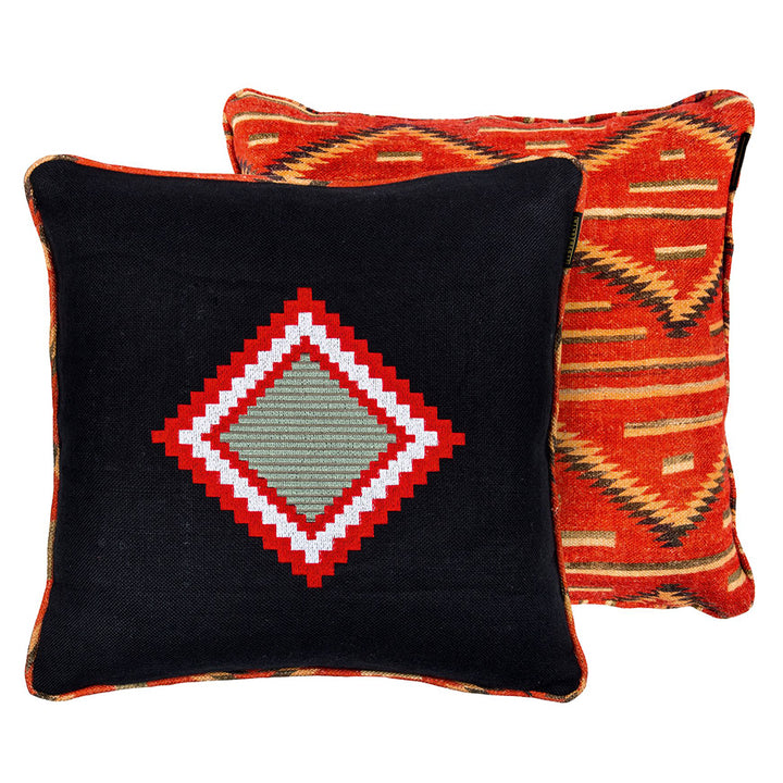 mind the gap embroidered cushion moki with reverse side red and black