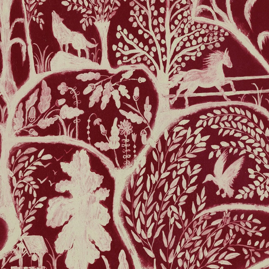 mind-the-gap-the-enchanted-woodland-wallpaper-green-red-transylvanian-roots-collection-hand-pianted-animals-woodland-creatures-nature-countryside-maximalist-statement-interior