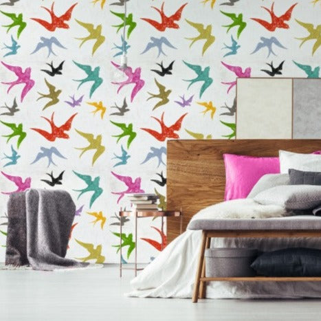 mind-the-gap-excuse-me-while-i-kiss-the-sky-wallpaper-sugarboo-collection-swallows-vibrant-colourful-maximalist-statement-interior