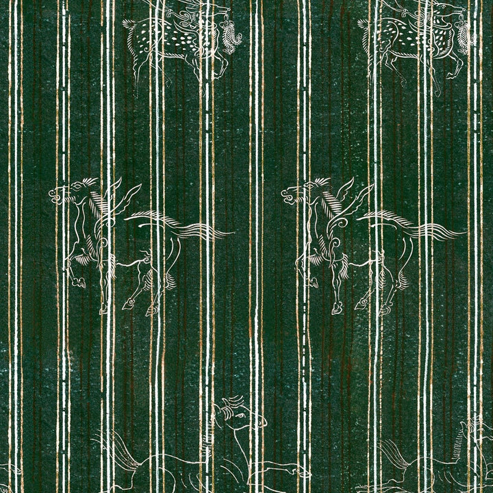 mind-the-gap-stripe-green-beige-horse-with-wings-a-fable-evergreen-wallpaper-transylvanian-roots-collection-maximalist-statement-interior