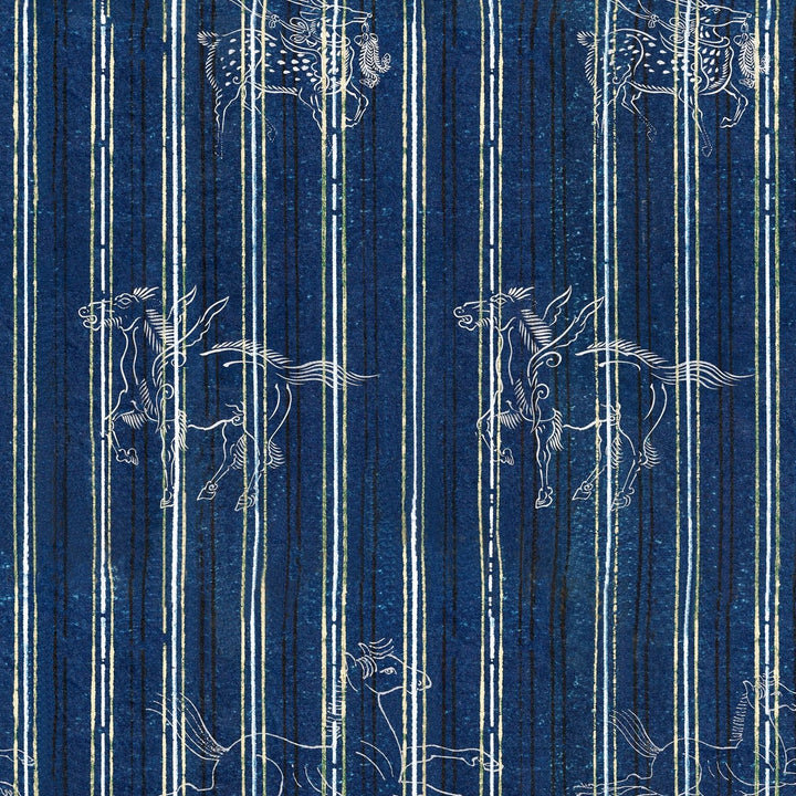 mind-the-gap-stripe-green-beige-horse-with-wings-a-fable-indigo-wallpaper-transylvanian-roots-collection-maximalist-statement-interior