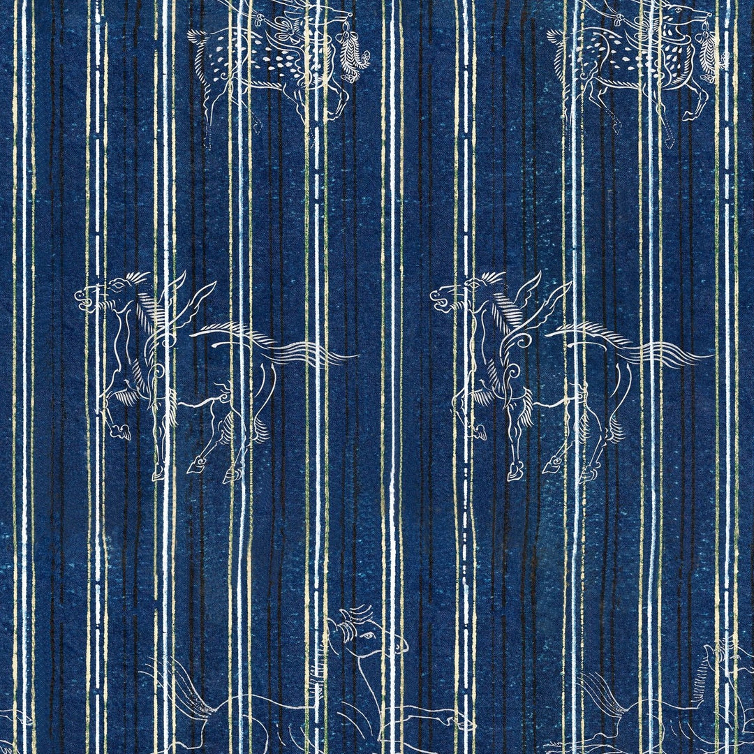 mind-the-gap-green-stripe-a-fable-indigo-wallpaper-horses-with-wings-transylvanian-roots-collection-maximalist-statement-interior
