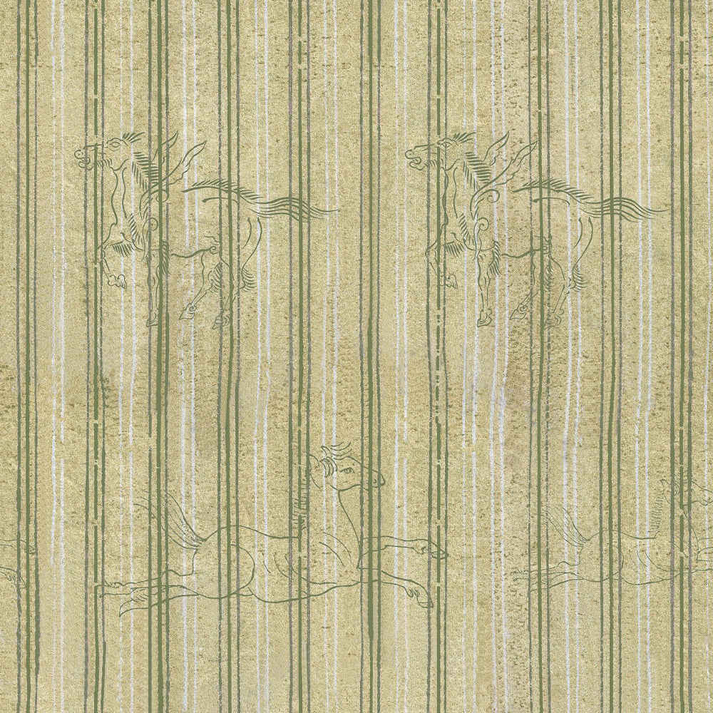 mind-the-gap-stripe-green-beige-horse-with-wings-a-fable-alabaster-wallpaper-transylvanian-roots-collection-maximalist-statement-interior