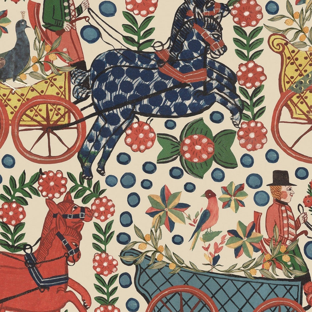 mind-the-gap-Tyrol-collection-wallpaper-WP20680-Fasnacht-Swiss-Carnival-horseman-carriages-Nordic-Folklore-painted-style-printed-wallpaper-bright-cram-background-Alpine-Apres-ski-Chalet-cabin-lodge-decor