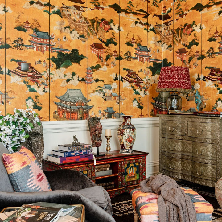 mind-the-gap-floating-world-wallpaper-the-curators-cabinet-collection-japanese-inspired-ancient-village-life-clouds-mountains-golden-maximalist-statement-interior