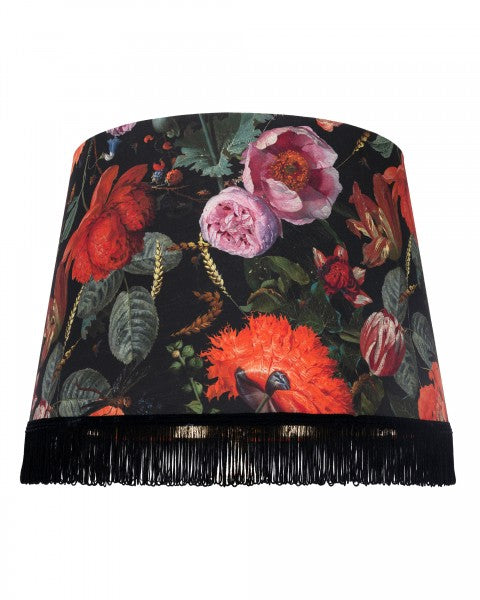 black-floral-shade-roses-red-linen-fringes-lampshade
