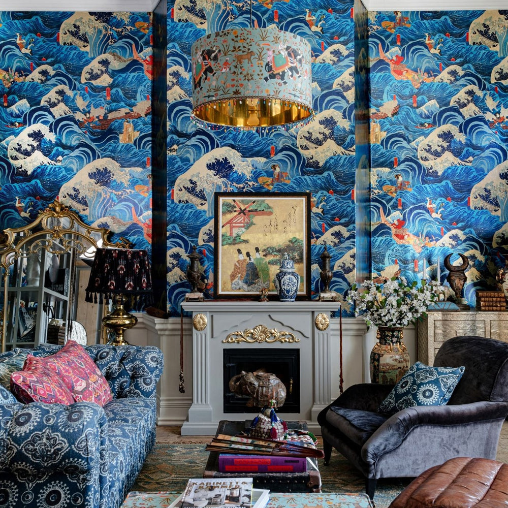 mind-the-gap-the-fomer-emperor-wallpaper-the-curators-cabinet-collection-metallic-edition-japanese-wood-block-vibrant-bright-wooden-boats-storm-maximalist-statement-interior