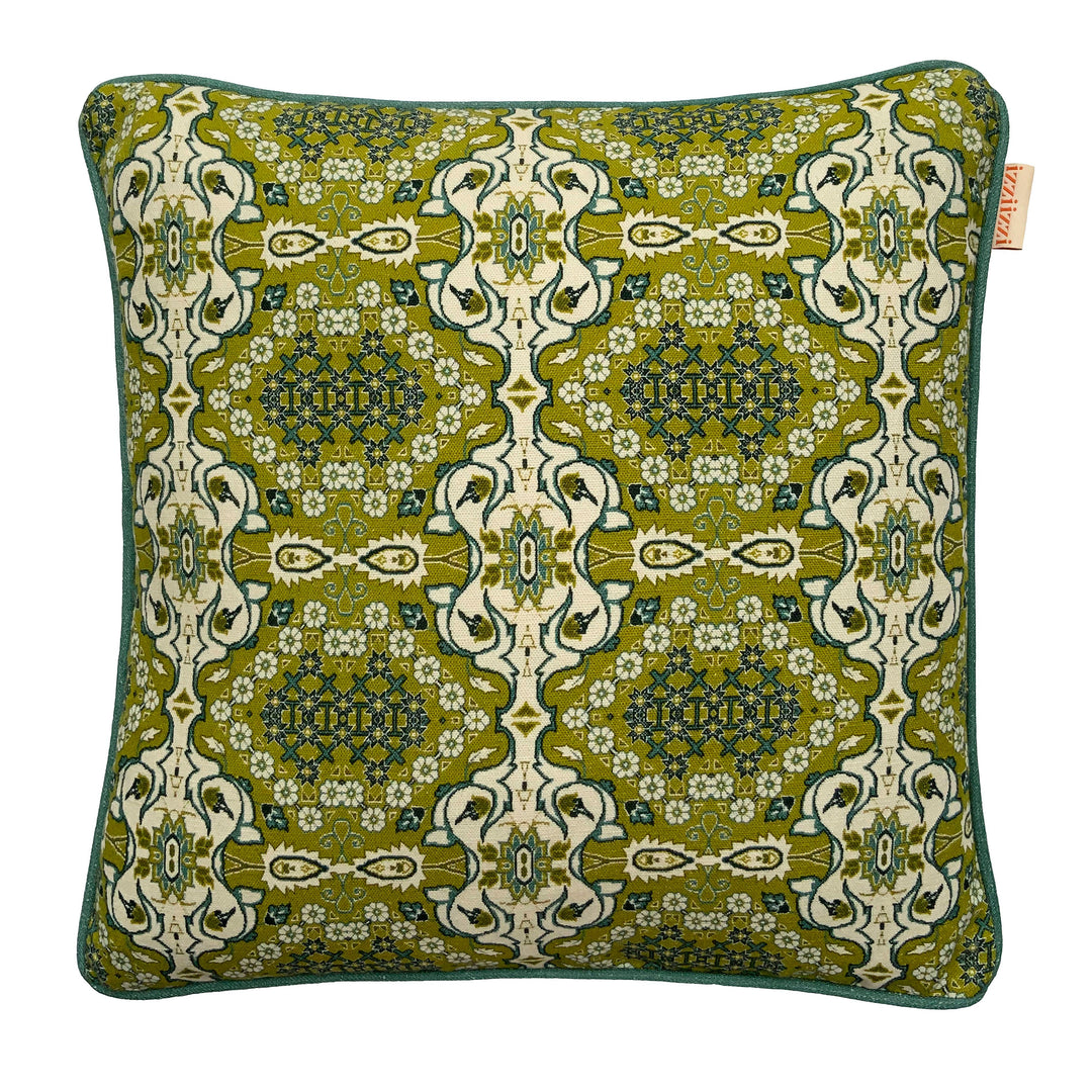izziizzi-cushion-british-designer-made-in-the-uk-green-aztec-geometric-cushion-moroccon-design-floral-tile-design