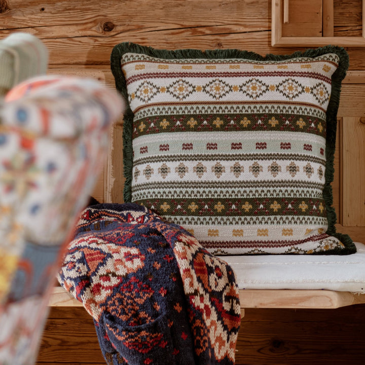 Mind-the-gap-Tyrol-collection-gaisstein-cushion-jacquard-knit-fringed-alpine-style-knit-jumper-style-cushion-chalet-ski-cabin-