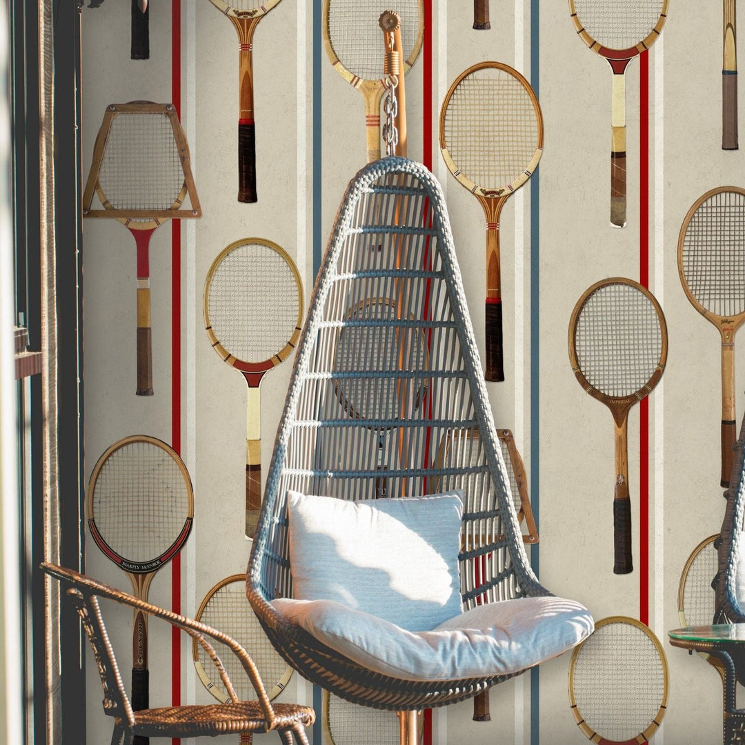 mind-the-gap-the-game-wallpaper-the-antiquarian-collection-retro-tennis-rackets-collectables-sport-lovers-maximalist-statement-for-interiors