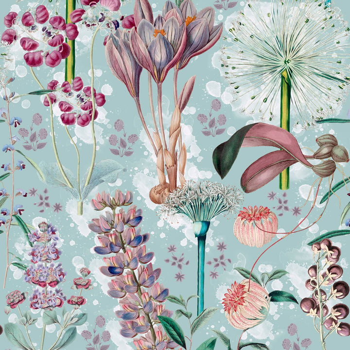 mind-the-gap-garden-of-eden-wallpaper-florilegium-collection-vibrant-florals-and-paint-splatters-maximalist-statement-interior-aquamarine