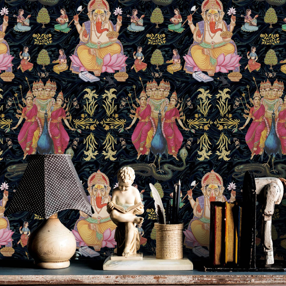 mind-the-gap-goddess-wallpaper-world-of-fabrics-collection-inspired-by-hindu-goddesses-culture-feminine-energy-from-the-universe-decorative-illustrative-design-maximalist-statement-interior