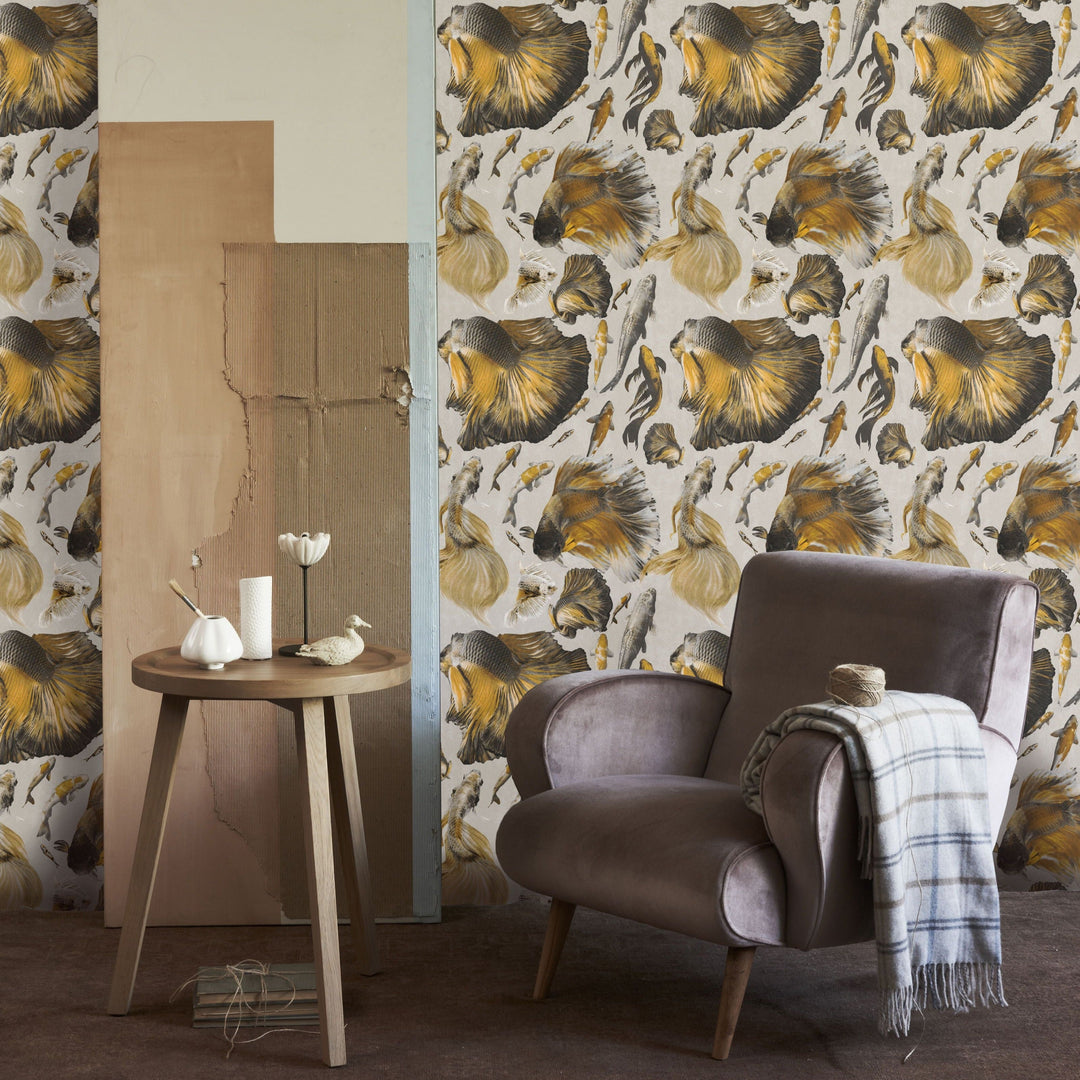 mind-the-gap-goldfish-ivory-wallpaper-atoll-collection-illustrated-hand-painted-goldfish-maximalist-statement-interior