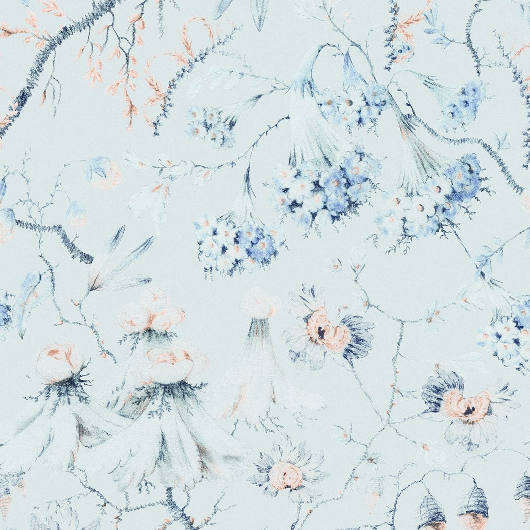 mind-the-gap-chintz-floral-delicate-floral-wallpaper-taupe-blue-pink-grandma's-tapestry-bluewash-wallpaper-transylvanian-roots-complementary-collection-floral-maximalist-statement-interior