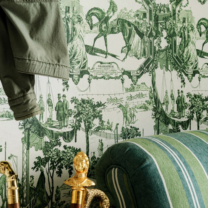 mind-the-gap-grand-prix-wallpaper-green-the-derby-collection-inspired-by-french-toile-de-jouy-a-day-at-the-race-course-horse-intricate-detailed-maximalist-statement-interior-