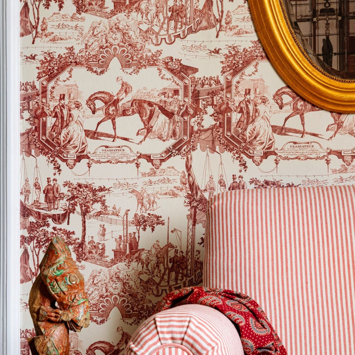 mind-the-gap-grand-prix-wallpaper-red-the-derby-collection-inspired-by-french-toile-de-jouy-a-day-at-the-race-course-horse-intricate-detailed-maximalist-statement-interior