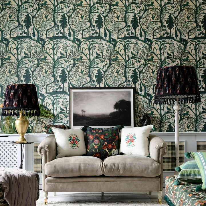 mind-the-gap-the-enchanted-woodland-wallpaper-red-transylvanian-roots-collection-woodland-creatures-animals-folk-couture-hand-painted-maximalist-statement