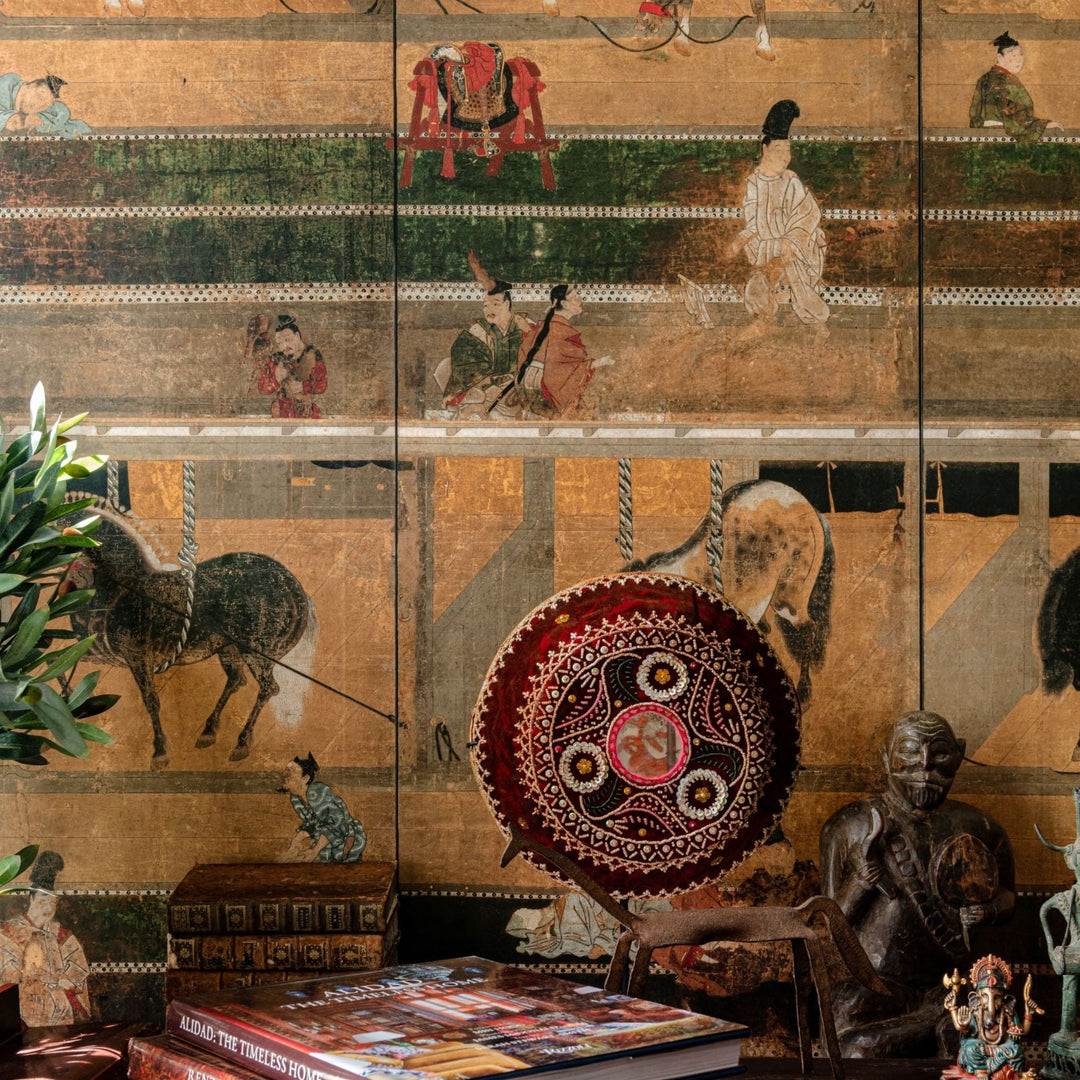 mind-the-gap-horse-stable-wallpaper-the-curators-cabinet-collection-ancient-china-nap-sleep-board-games-horses-maximalist-statement-interior