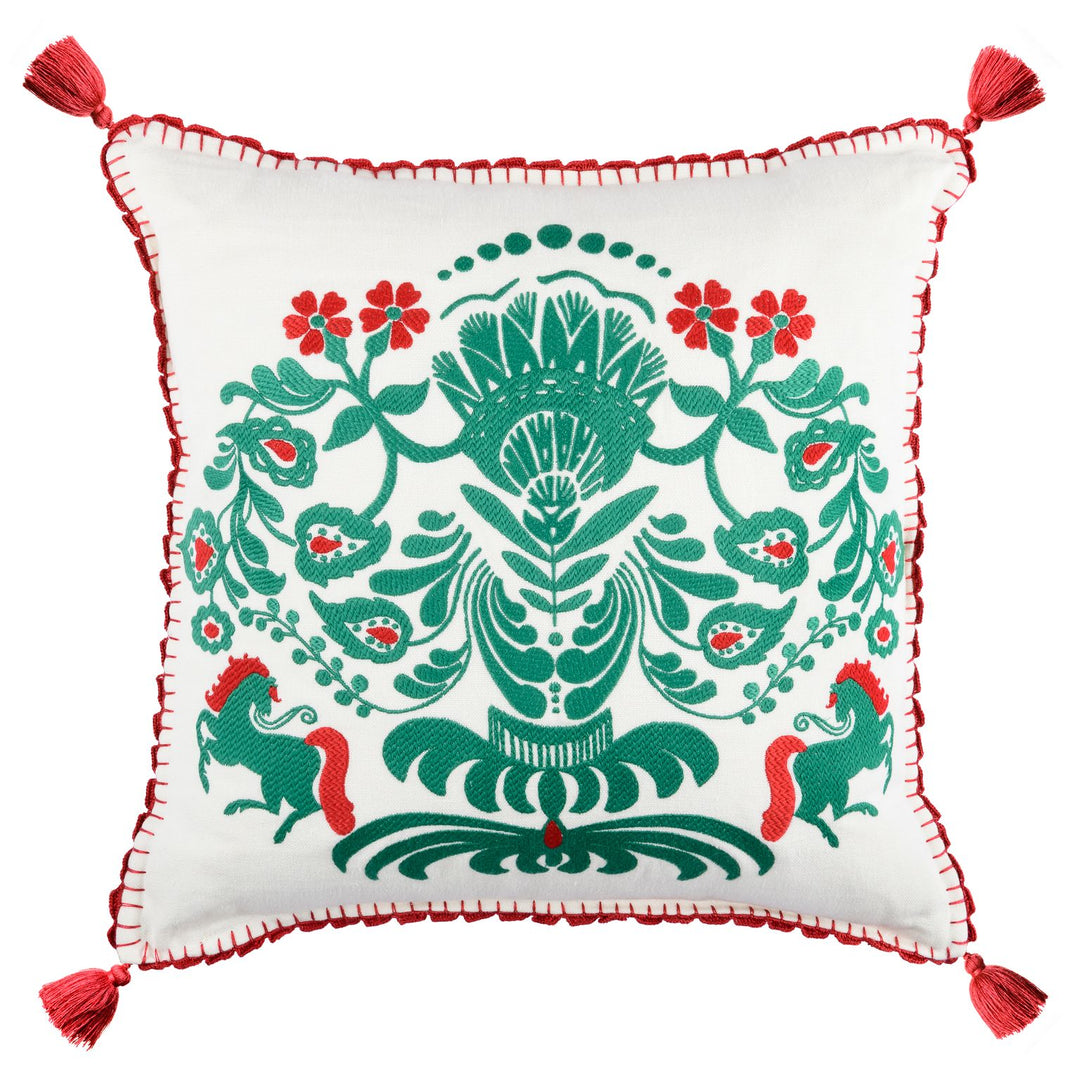 mind-the-gap-horse-parade-cushion-white-green-patern-red-tassels