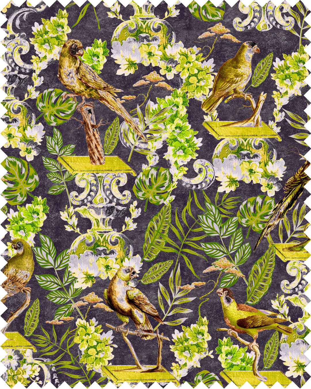 MindTheGap-Velvet-Fabrics-La Voliere-birds-avairy-renaissance-upholstery-soft-furnishings-curtain-fabric