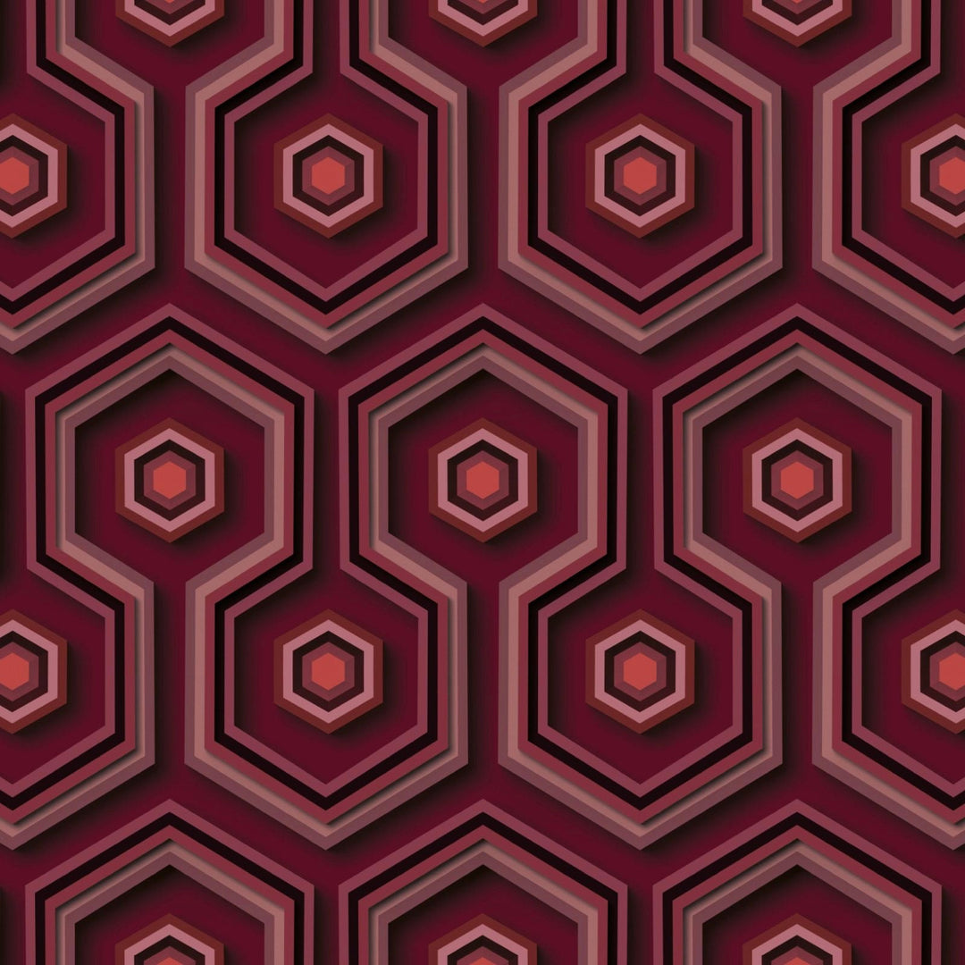 carmine-lake-kubrick-rum-red-wallpaper-geometric-design-3d