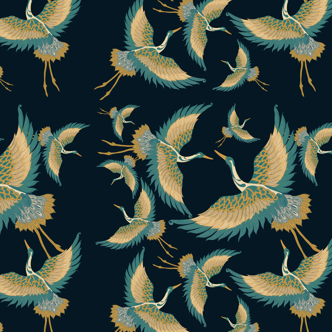 tatie-lou-pachamama-heron-cranes-flying- birds-large-bold-feature-wallpaper-indigo-blue-feathers