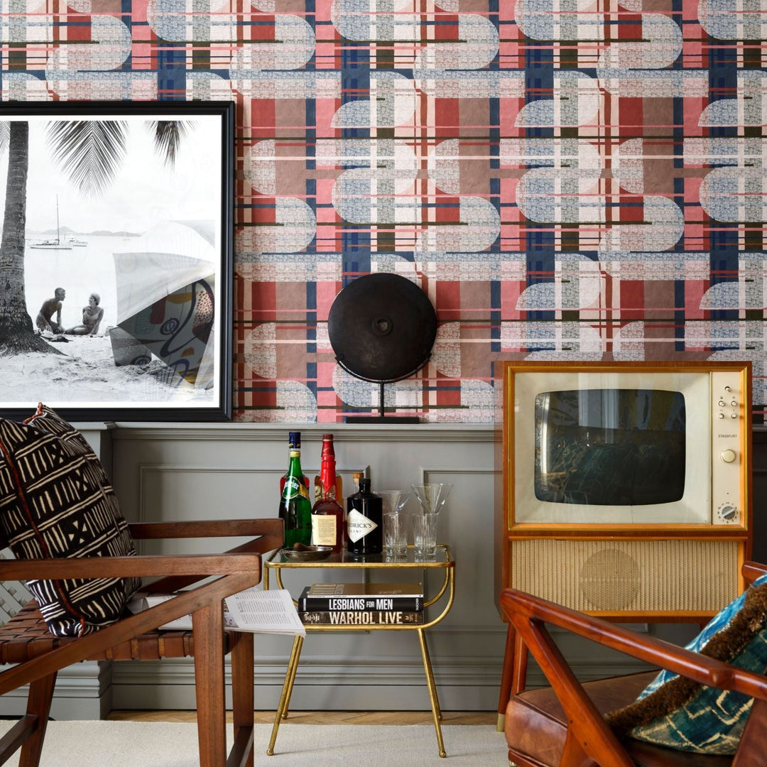 mind-the-gap-interference-wallpaper-revival-collection-inspired-by-bauhaus-art-movement-retro-wave-shape-contrast-with-plaid-print-abstract-maximalist-statement