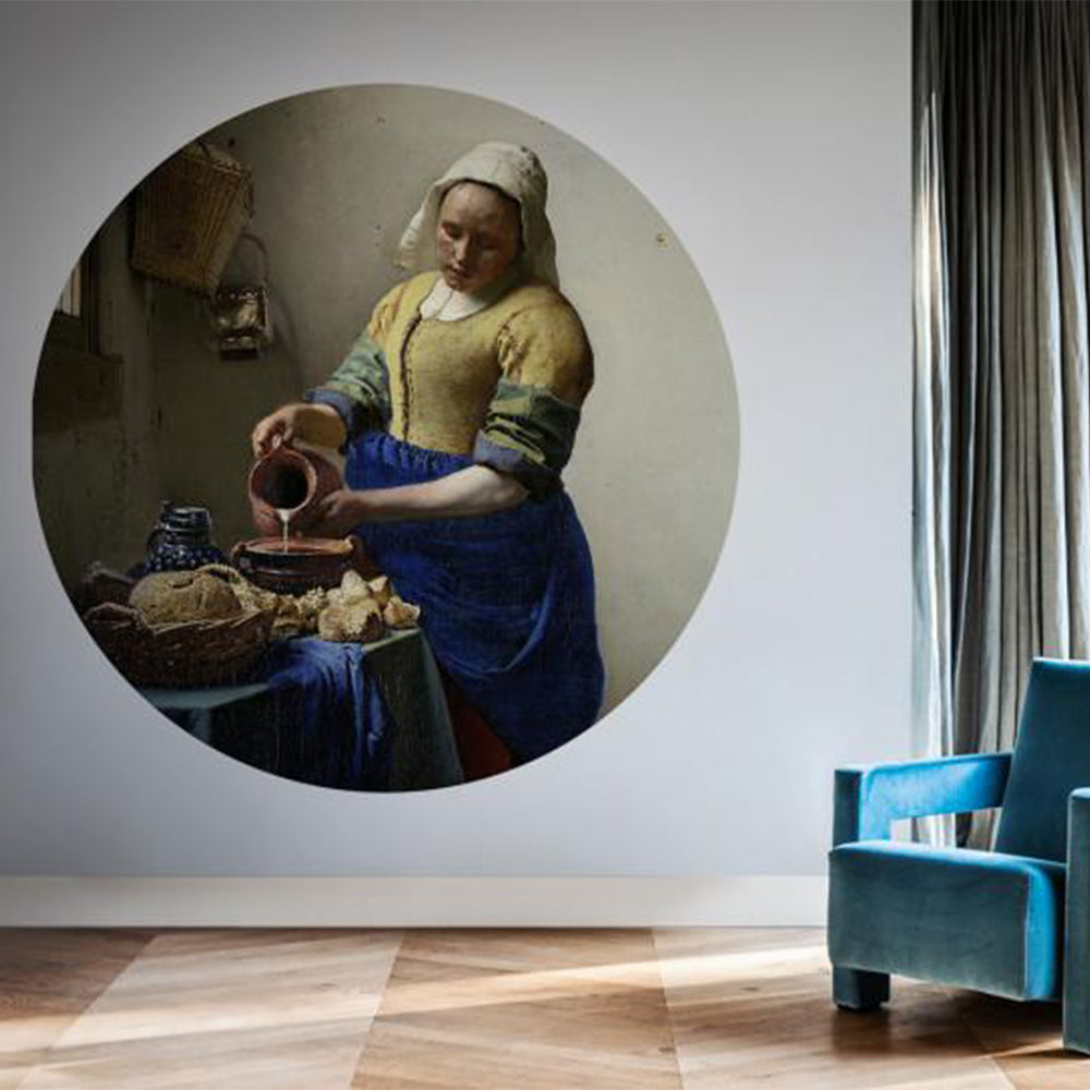 bn walls wallpaper circles the milkmaid johannes vermeer feature wall