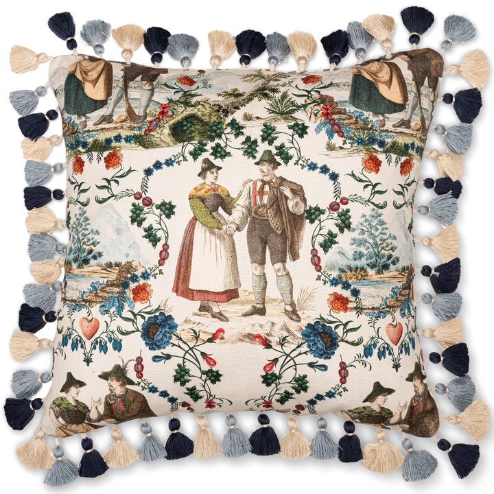 mind-the-gap-Tyrol-collection-Landhausmode-folk-pattern-illustration-picture-white-linen-cushion-tassels-50x50cm-folk-style-alpine-chalet-cabin-hertiage-folklore-pillow