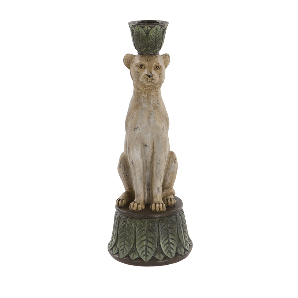 tropical leopard and palm candle stick holder