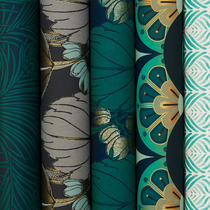 Liberty-fabrics-regency-tulip-wallpaper-07231002I-jade-green-art-dec-floral-printed-green-gold-teal-period-paper-tonal