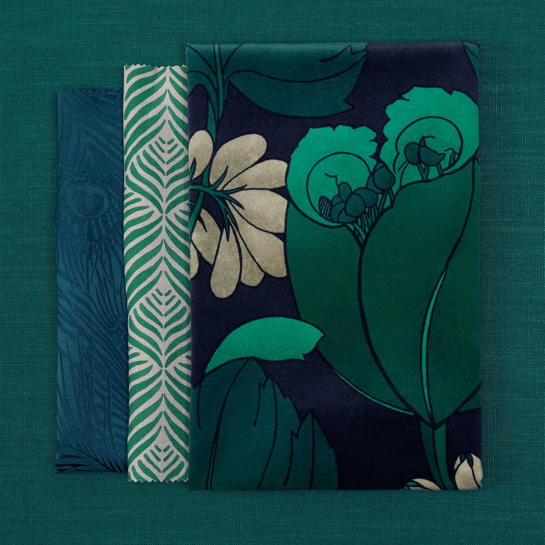 liberty-fabrics-interiors-linen-landsdowne-fabric-quill-jade-pewter-lapis-teal-green-repeated-clock-printed-design