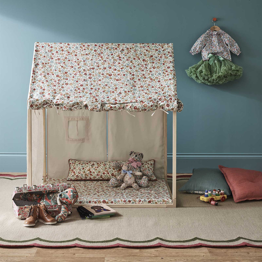 liberty-fabric-interiors-wiltshire-blossom-modern-collector-1930s-floral-printed-fabric-berries-multi-colours-childrens-playroom-tent