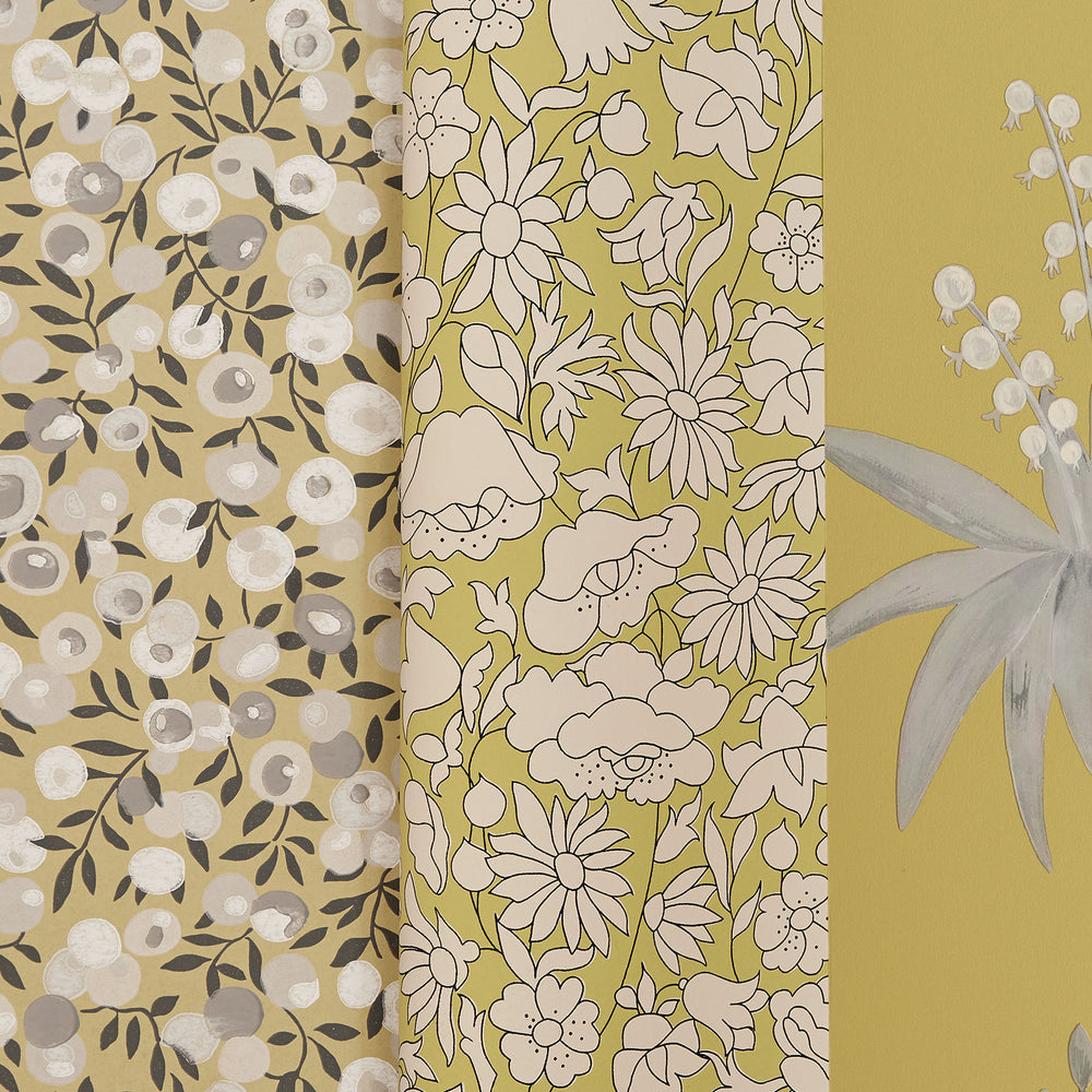 Liberty-fabrics-wallpaper-Wiltshire-Blossom-Soft-Fennel- 07231001G-yellow-berry-floral-ditsy-print-achive-collection