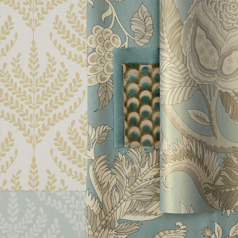 Liberty-fabrics-interiors-wallpaper- 07231004M-paisley-fern-fennel-yellow-archive-block-printed-wallcovering-fennel-soft-yellow-fern-print-design-pattern