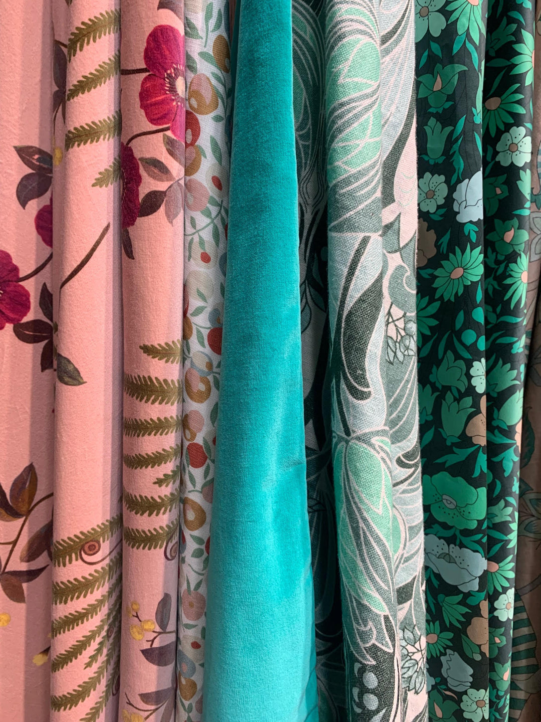 liberty-london-liberty-fabrics-drapes-display-botanical-flora-floral-velvets-pink-teal