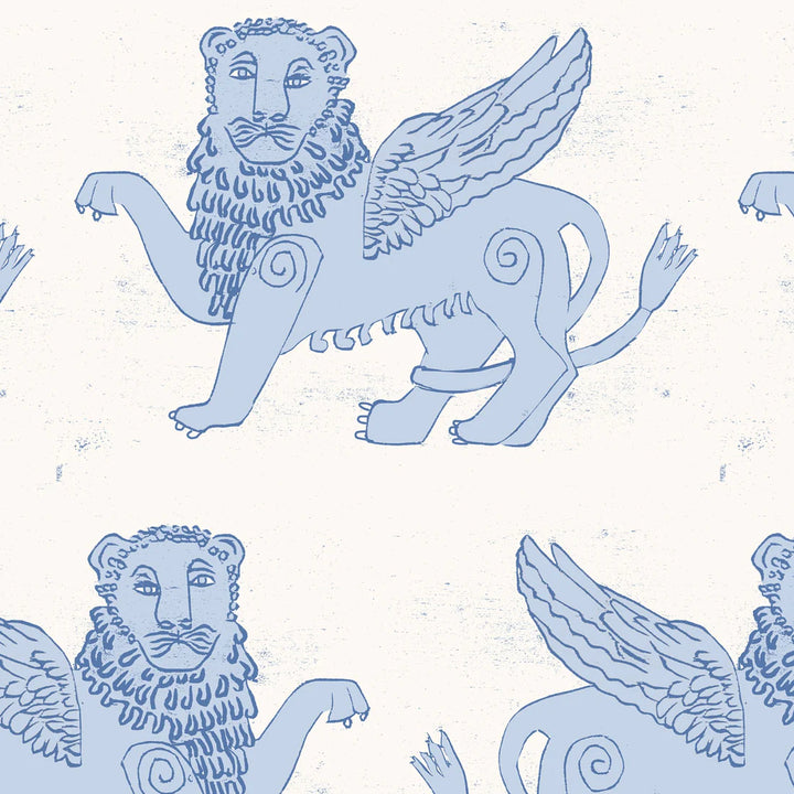 annika-reed-studio-winged-lion-linen-fabric-delft-blue-greek-mythology-printed-design