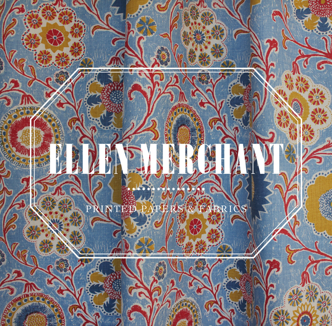 Ellen-Merchant-wallpaper-jamboree-nomad-pattern-handprinted-artisan-blue-yellow-floral-print-UK-Made-British-Designer