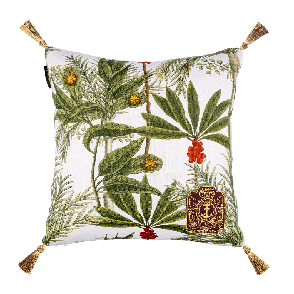 mind the gap linen cushion madagascar palm tree green white red yellow