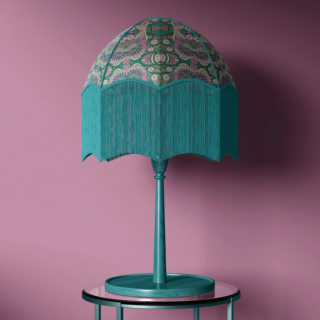 Tatie-lou-Esprit-pattern-parachute-lampshade-fringed-green-geometric-velvet-printed-table-lamp