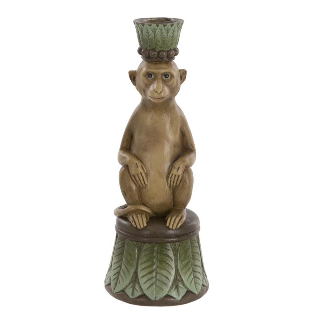 monkey candle holder with palm leaves