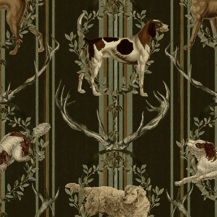 mind-the-gap-tyrol-collection-mountain-dogs-wallpaper-peat-black-dogs-antlers-garlands-stripe-background-alpine-chalet-cabin-woodland-hunting-lodge-den-black-striped-background
