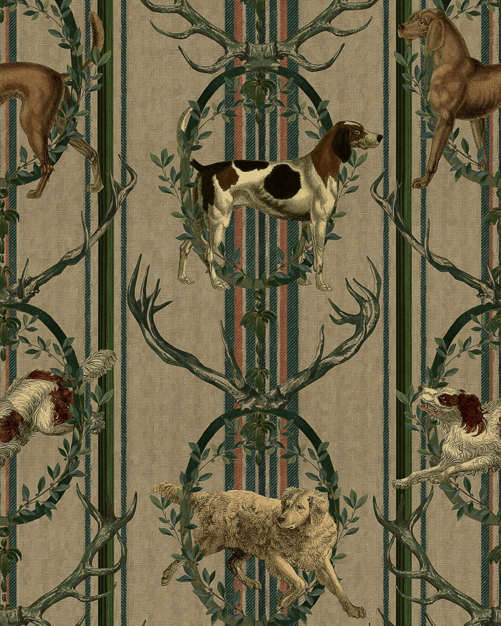 Mind-the-Gap-Tyrol-Collection-Mountain-Dogs-Wallpaper-Taupe-Antlers-wreaths-alpine-dogs-pattern-stripebackground-hunting-lodge-alpine-chalet-cabin-style-decor-textile-printed-huntMind-the-Gap-Tyrol-Collection-Mountain-Dogs-Wallpaper-Taupe-Antlers-wreaths-alpine-dogs-pattern-stripebackground-hunting-lodge-alpine-chalet-cabin-style-decor-textile-printed-hunt